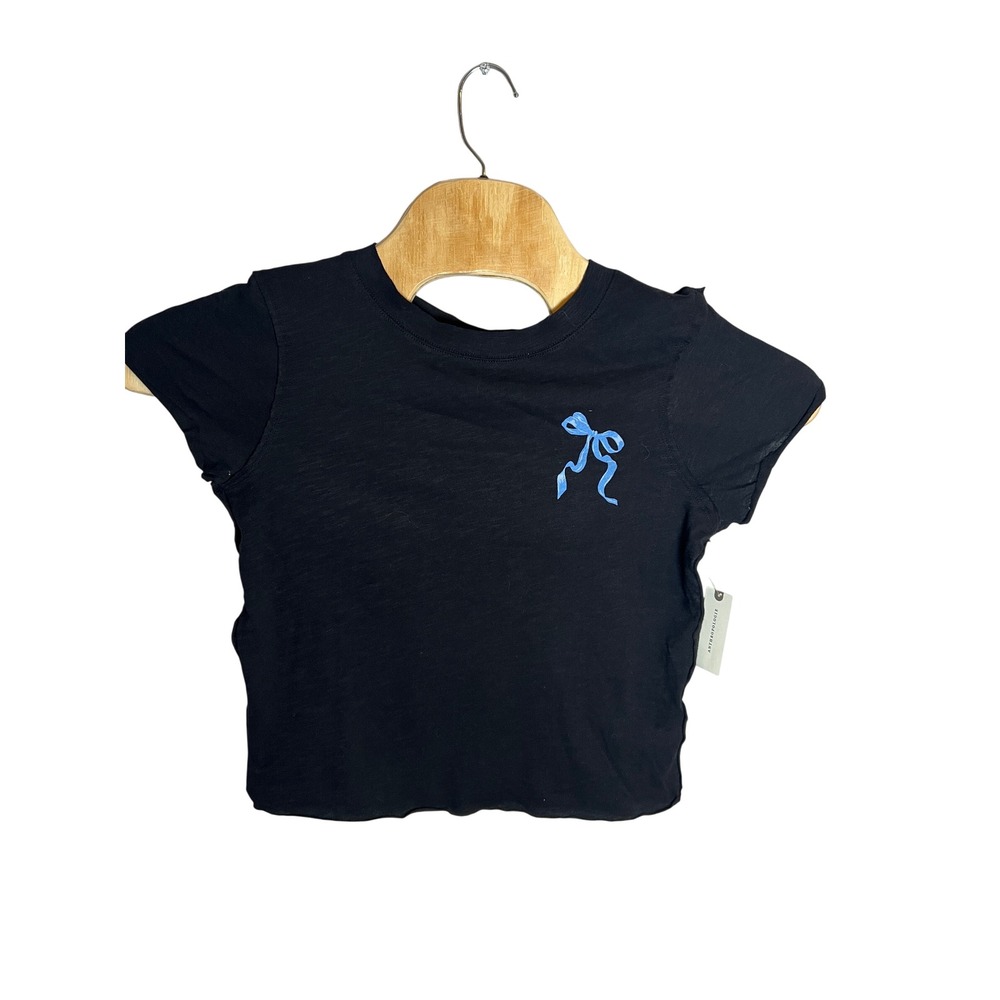 Maeve Anthropologie Graphic Tee Women XXS Black Notes To Self Blue Bow Baby Tee
